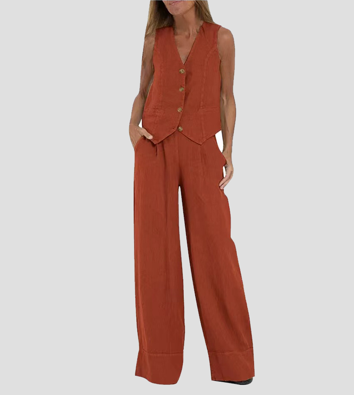 Aira - Ensemble Gilet Boutonné & Pantalon Large